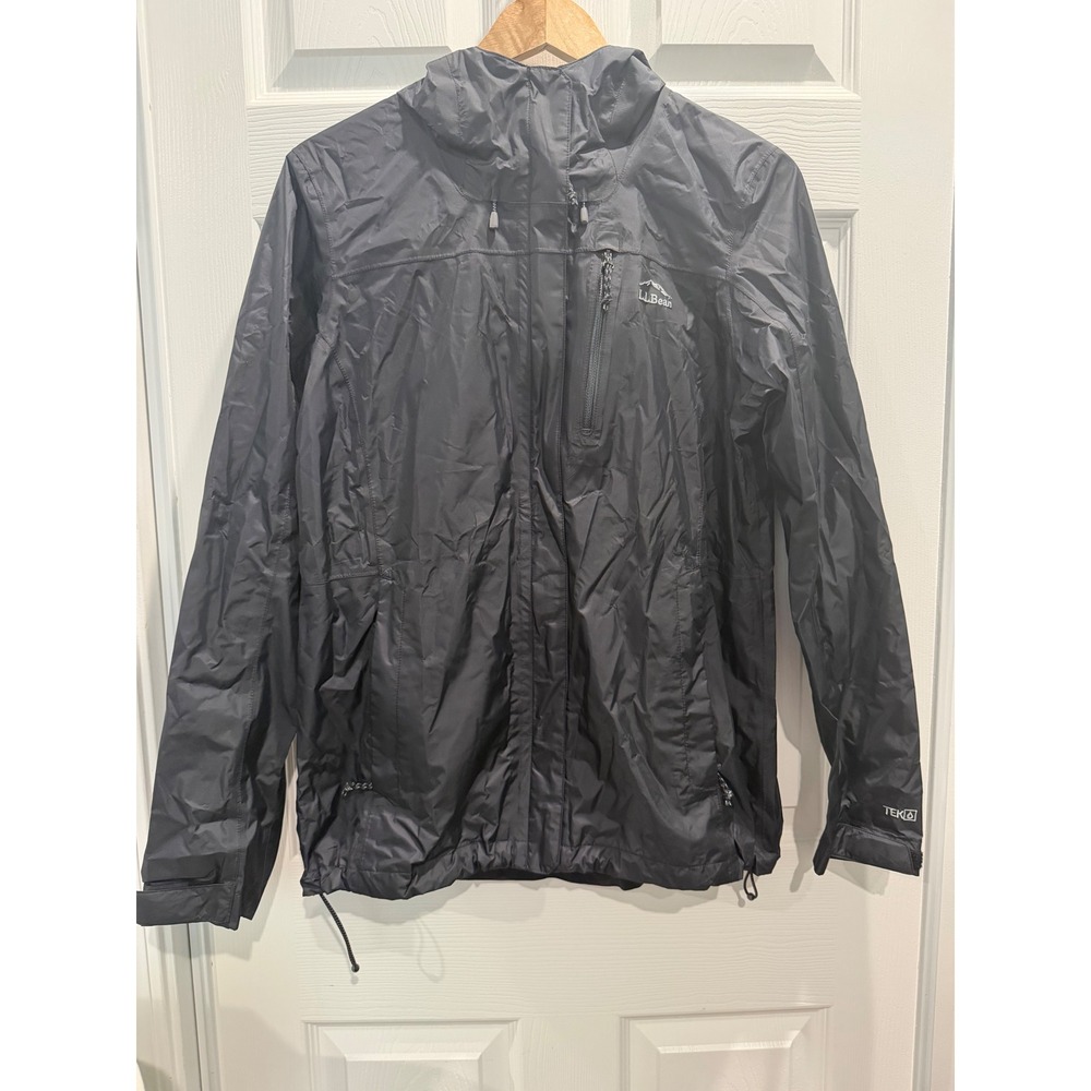 LL Bean Trail Model Rain Jacket Black TEK Waterproof Shell Packable Womens Med